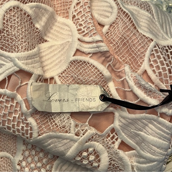 Revolve Lovers + Friends NWT Caspian Lace Dress Size S Cream Pink Racerback - Picture 7 of 9